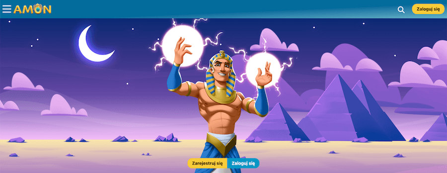 Home page and graphic with pharaoh wizard, Amon Casino.
