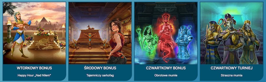 4 deposit bonuses (different for each day of the week) at Amon Casino.