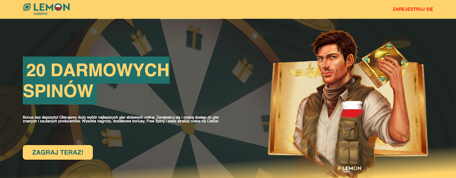 No deposit bonus 20 free spins at Lemon Casino.