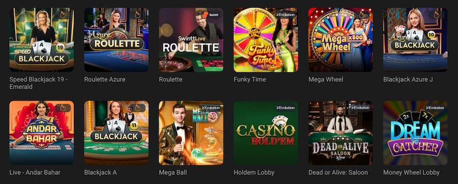 Examples of live games at GGBet.